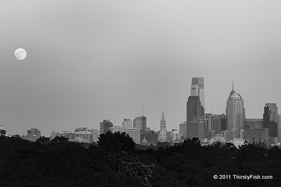 Philadelphia Moonrise at Sunset