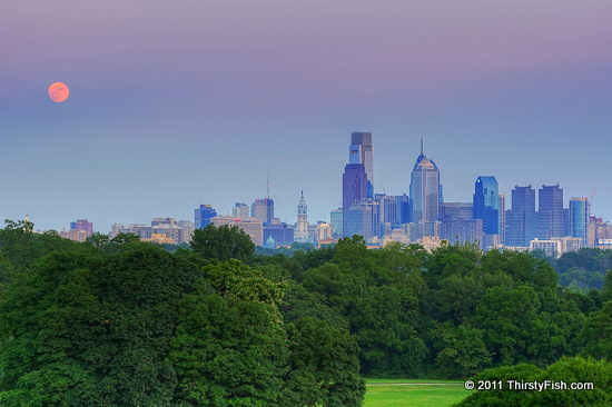 Moonrise over Philadelphia; July 12 2022